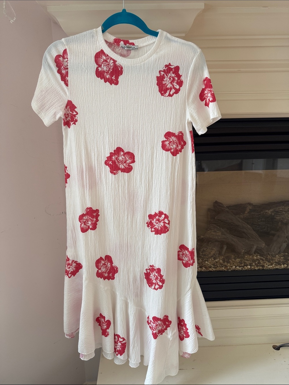 Zara Trafaluc White Dress with Pink Floral Print